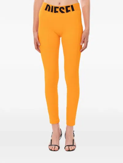 Diesel Microfibre Leggings With Cut-off Logo In Orange