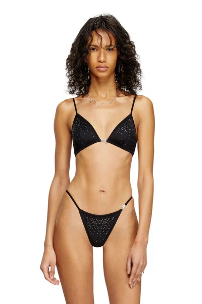 Diesel Microfibre Triangle Bra With Crystals In Black