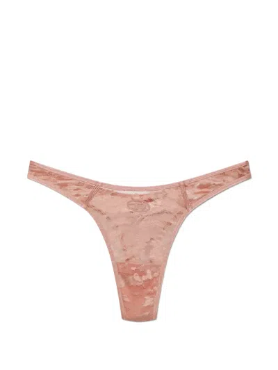 Diesel Micro-punch-utlt Logo-plaque Lace Thong In Pink