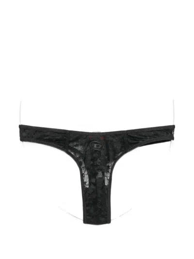 Diesel Micro-punchy Logo-detail Lace Thong In Black