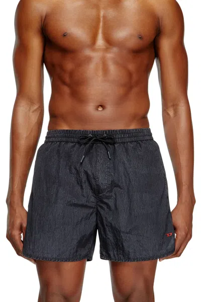 Diesel Mid-length Swim Shorts In Treated Ripstop In Black