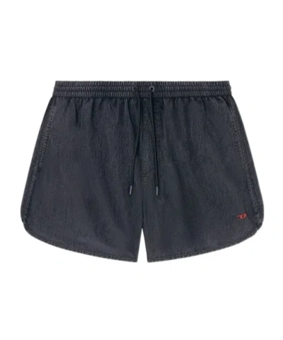 Diesel Mid-length Swim Shorts In Treated Ripstop In Black