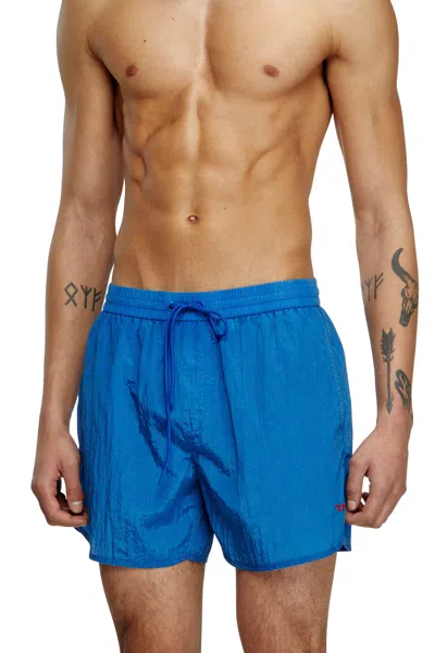 Diesel Mid-length Swim Shorts In Treated Ripstop In Blue