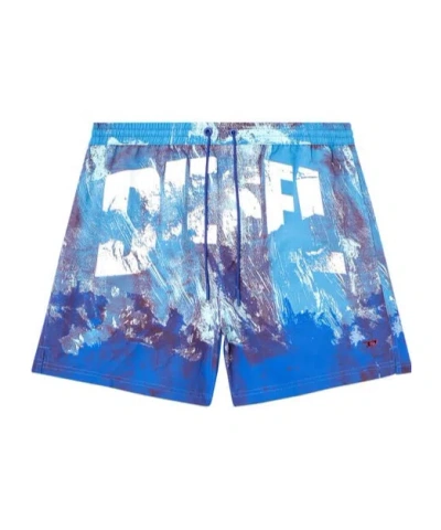 Diesel Mid-length Swim Shorts With Graphic Print In Multicolor