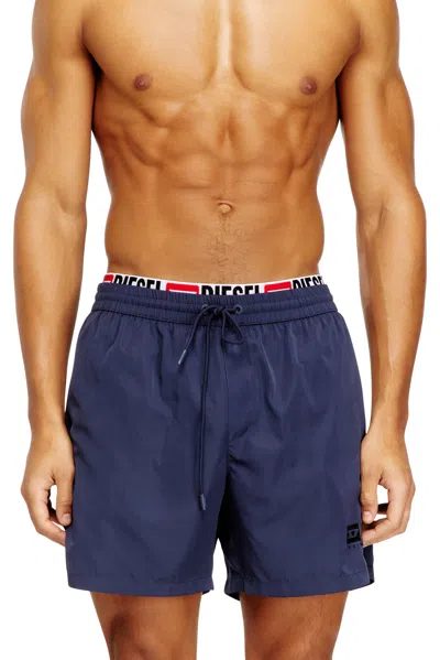 Diesel Mid-length Swim Shorts With Logo Print In Blue