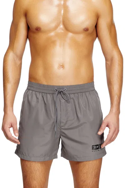 Diesel Mid-length Swim Shorts With Logo Print In Grey