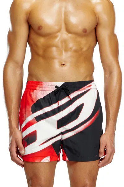 Diesel Mid-length Swim Shorts With Oval D Print In Black