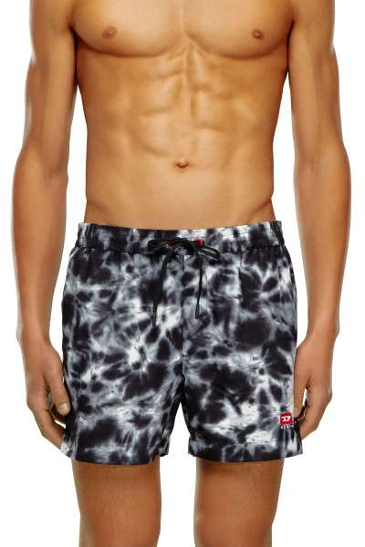 Diesel Mid-length Swim Shorts With Tie-dye Print In Black