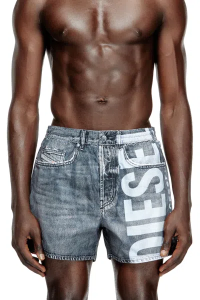 Diesel Mid-length Trompe L'oeil-denim Swim Shorts In Blue