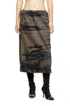 Diesel Midi Denim Skirt With Drawstring In Multi