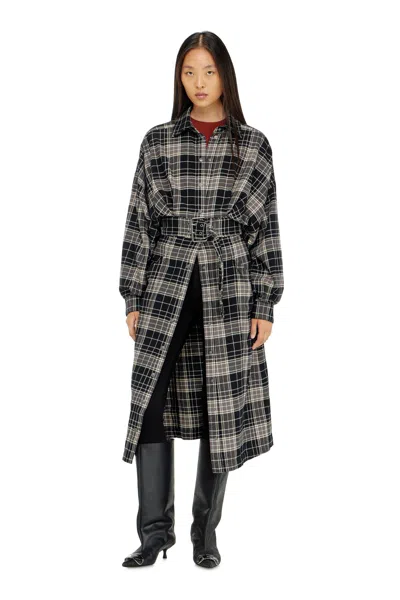 Diesel Midi Dress In Check Flannel With Wide Belt In Multi