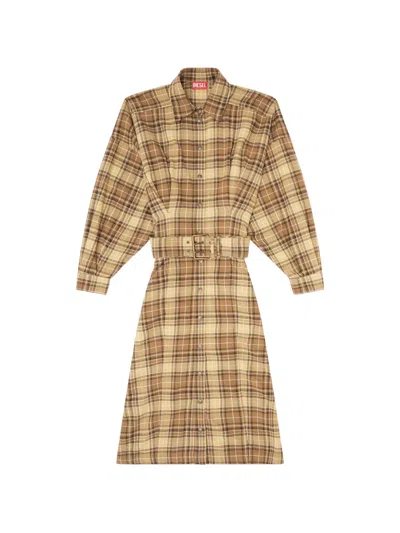 Diesel Midi Dress In Check Flannel With Wide Belt In Multi