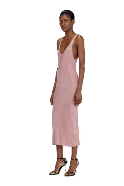 Diesel Midi Dress In Metallic Ribbed Knit In Pink