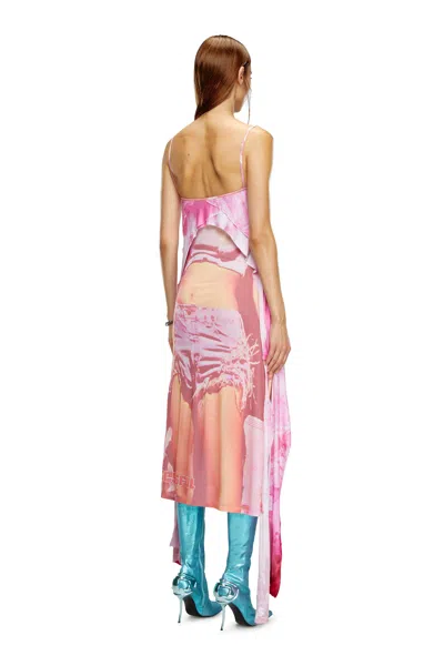 Diesel Midi Dress With Asymmetric Overlay In Pink