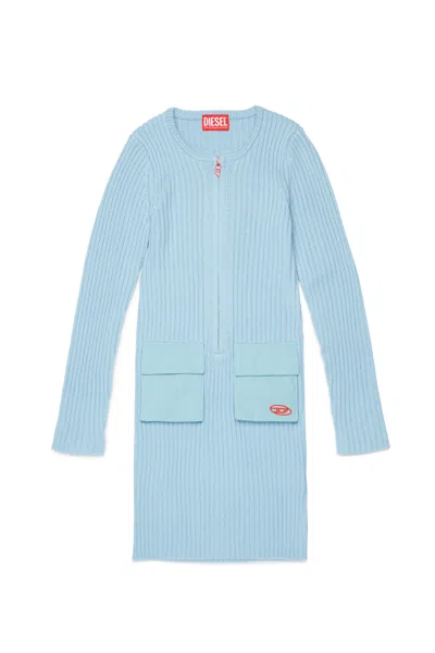 Diesel Kids' Midi Knit Dress With Logo In Blue