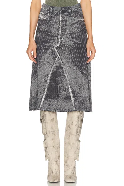 Diesel Satin Skirt With Print Of Pinstripe Denim In Black