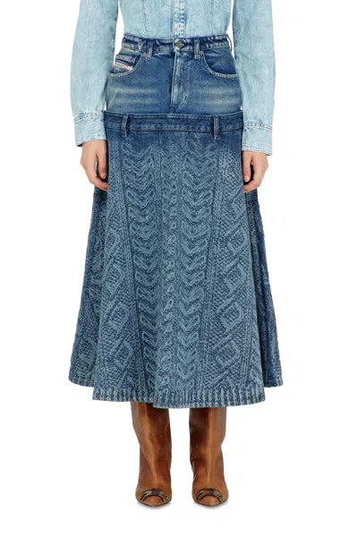 Diesel Midi Skirt In Cable-knit-effect Denim In Blue