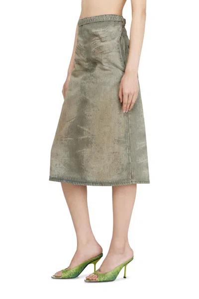 Diesel Midi Skirt In Cotton-hemp Satin Denim In Gray