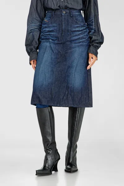 Diesel Midi Skirt In Creased Denim In Blue