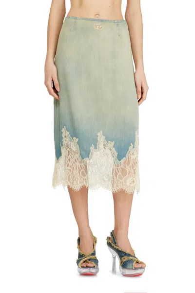 Diesel Midi Skirt In Denim And Lace
