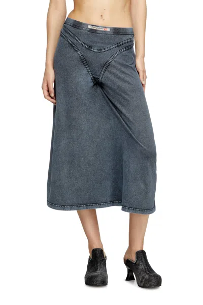 Diesel Midi Skirt In Denim-look Jersey In Gray