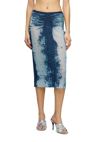 Diesel Midi Skirt In Devoré Metallic Knit In Blue