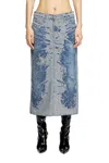 Diesel De-skye-s Midi Skirt In Distressed Jacquard Denim In Blue