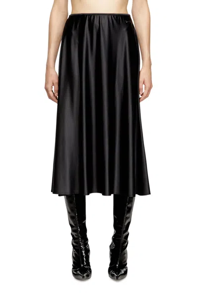Diesel Midi Skirt In Flared Nylon In Black