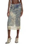 Diesel Midi Skirt In Floating Devoré Denim In Blue