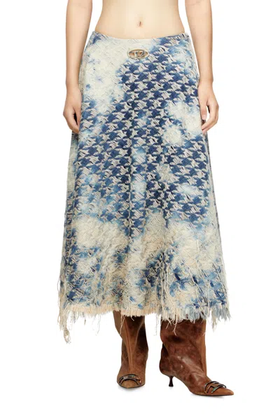 Diesel Midi Skirt In Houndstooth-weave Denim In Blue