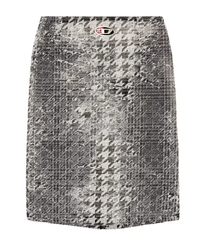 Diesel Midi Skirt In Prince Of Wales Jacquard Denim In Burgundy