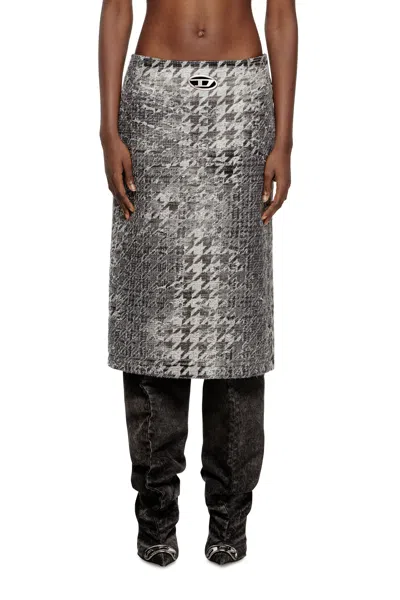 Diesel Midi Skirt In Prince Of Wales Jacquard Denim In Multi
