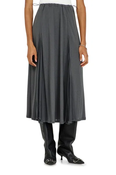 Diesel Midi Skirt In Ribbed Jersey And Chiffon In Gray