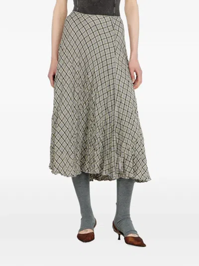 Diesel Midi Skirt In Seersucker-effect Check In Gray