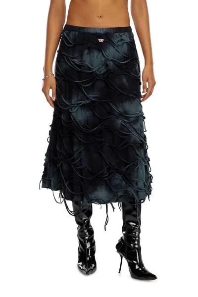 Diesel Midi Skirt With Floating Strands In Black