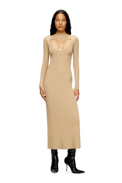 Diesel Midi Wool Dress With Inlay In Nude