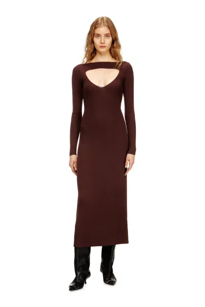 Diesel Midi Wool Dress With Inlay In Brown