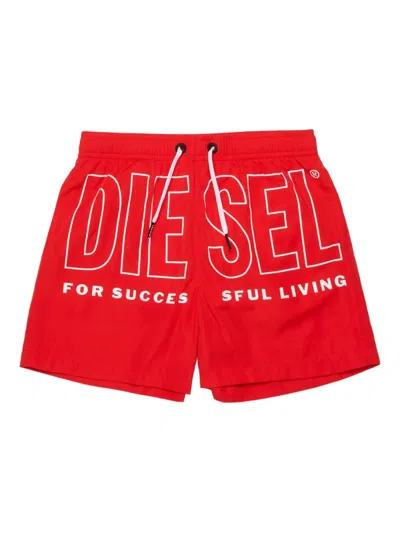 Diesel Kids' Midit Drawstring Swim Shorts In Red