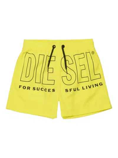 Diesel Kids' Midit Logo-print Swim Shorts In Yellow