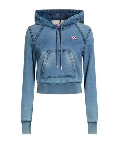Diesel Mid-wash Denim Hoodie In Blue