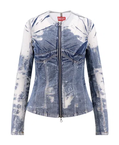DIESEL DIESEL SHEER PANELLED ZIPPED DENIM JACKET