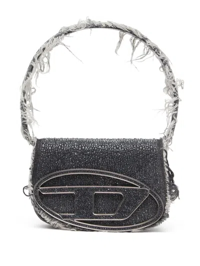 Diesel 1dr Crystal Embellishment Denim Mini Tote Bag In Grey
