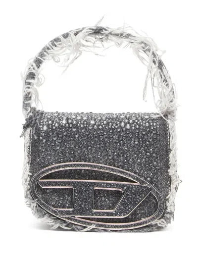Diesel Mini 1dr Crystal-embellished Shoulder Bag In Grey