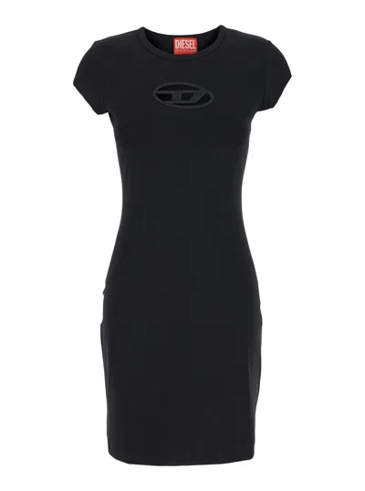 Diesel Mini Black Dress With Oval D Cut Out Detail In Stretch Cotton Woman