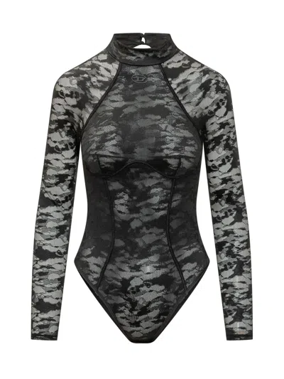 Diesel Mini Bodysuit With Unique Detailing In Nero