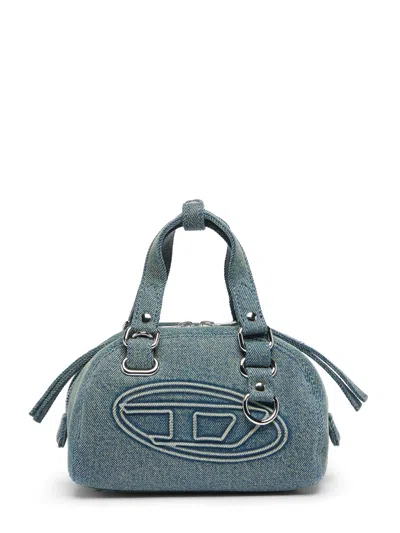 Diesel Mini Cotton Top-handle Bag With Adjustable Removable Shoulder Strap In Blue