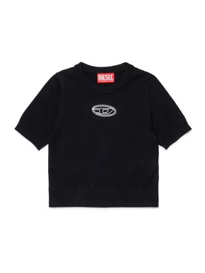 Diesel Mini Cozy Cotton Blend Sweater For Girls In Black