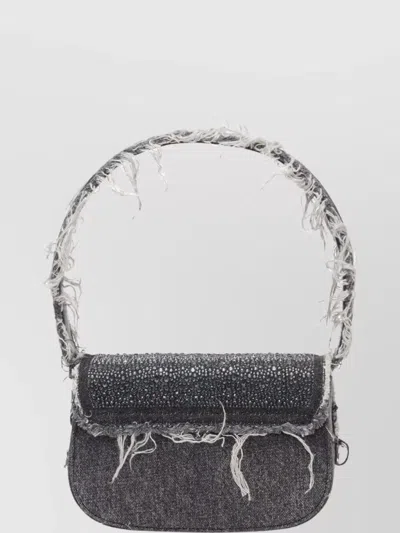 Diesel Mini Denim Crystal Shoulder Bag In Black