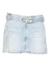 Diesel Denim Mini Skirt With Logo Belt In Blue