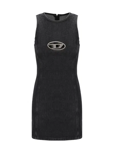 Diesel De-ferriz Logo Mini Dress In Black